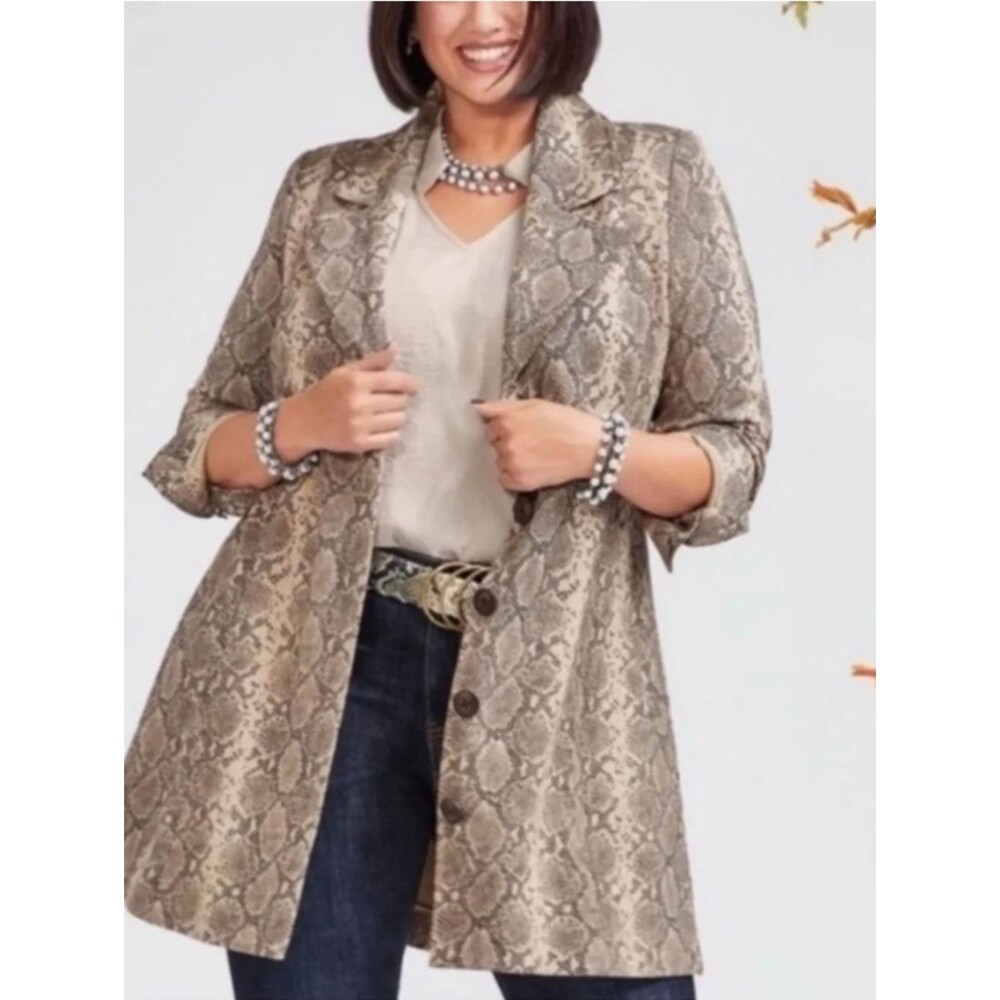 CAbi Style #4114 The King Cobra Coat, Snakeskin Print Trench Coat, Small